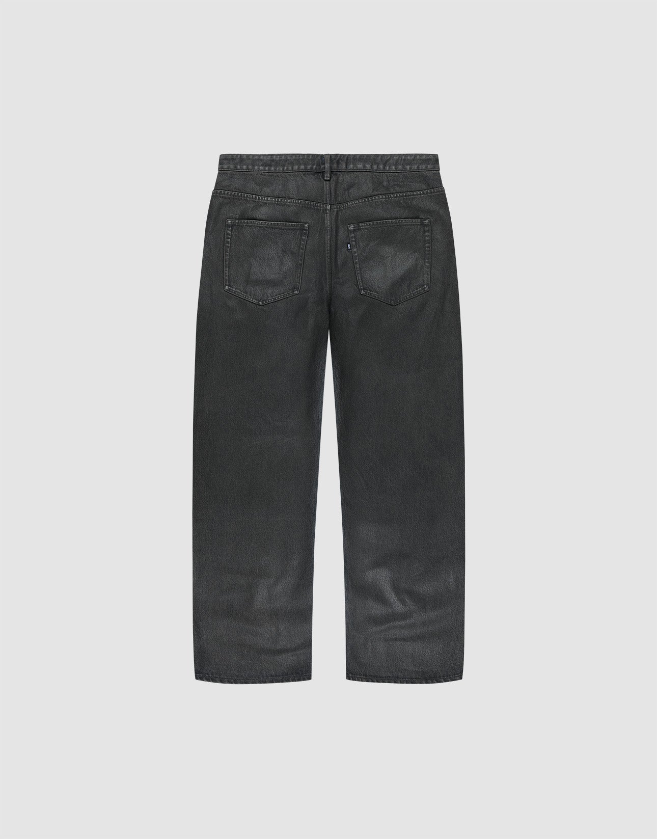 The LFDY Coated Baggy Denim by LIVE FAST DIE YOUNG is shown from the back, featuring two rear pockets and visible stitching, crafted from 100% Baumwolle with a wide straight-leg design against a plain light background.