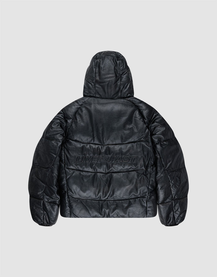 Live Fast Leather Puffer Jacket