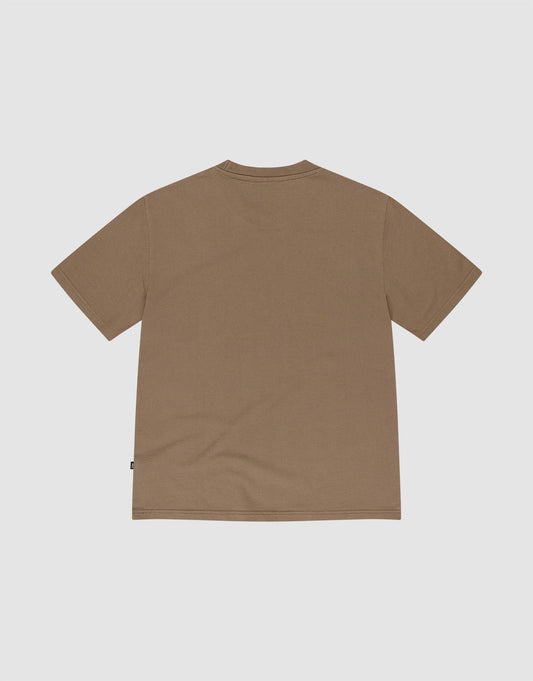 The Live Fast Plain Tee by LIVE FAST DIE YOUNG, a brown short-sleeve t-shirt made from 100% Baumwolle, is displayed laid flat with its back facing up on a light gray background.