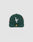 The LFDY x NEW ERA 59FIFTY Low Profile by LIVE FAST DIE YOUNG is a dark green fitted cap with a flat brim, large white LF logo on the front, side patches, and a gold sticker on the brim.