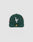 The LFDY x NEW ERA 59FIFTY Low Profile by LIVE FAST DIE YOUNG is a dark green fitted cap with a flat brim, large white LF logo on the front, side patches, and a gold sticker on the brim.