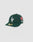 The LFDY x NEW ERA 59FIFTY Low Profile fitted cap by LIVE FAST DIE YOUNG comes in dark green with a white LF logo, red and white side embroidery, and a gold brim sticker, displayed against a plain light background.