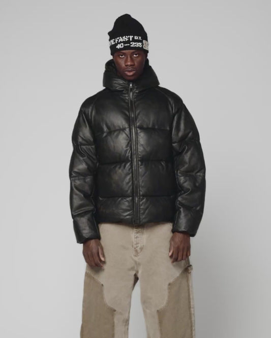 Live Fast Leather Puffer Jacket